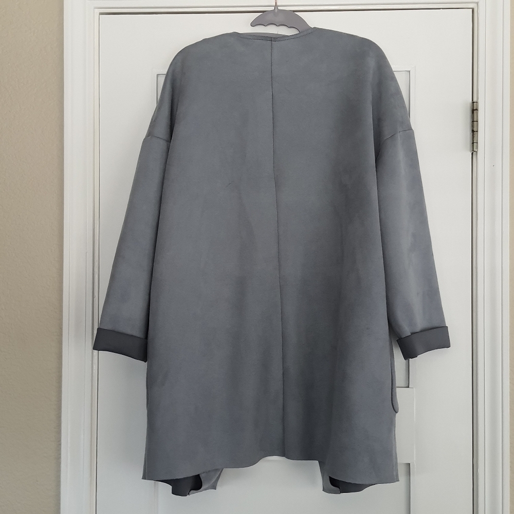 ZARA Blue Faux Suede Coat Womens Size S Drop Shoulder - Picture 3 of 13